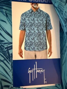 Guy Harvey Palm Leaf Print Shirt - Light Blue Navy